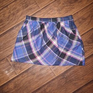 Old Navy Plaid Blue and Pink Women's Wool Skirt With Pockets And Silky Lining